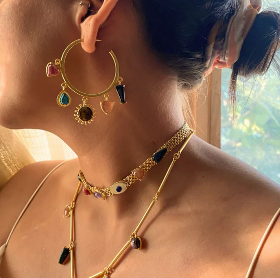 Layered Goddess Necklace Look (Set of Three: Earrings, Necklace and Choker)