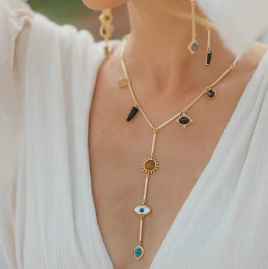 Layered Goddess Necklace Look (Set of Three: Earrings, Necklace and Choker)