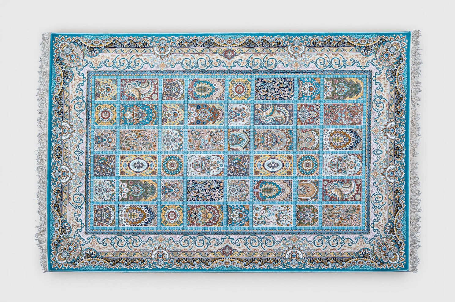 Gulnaz Compartment Silk Rug – Architectural Panel Weave