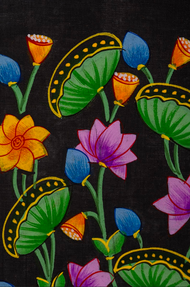 Sacred Cow in the Blossoming Garden – Indigo Pichwai Painting (Set of 2)