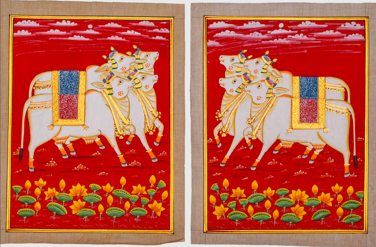 Crimson Procession of Sacred Cows – Pichwai Painting (Set of 2)