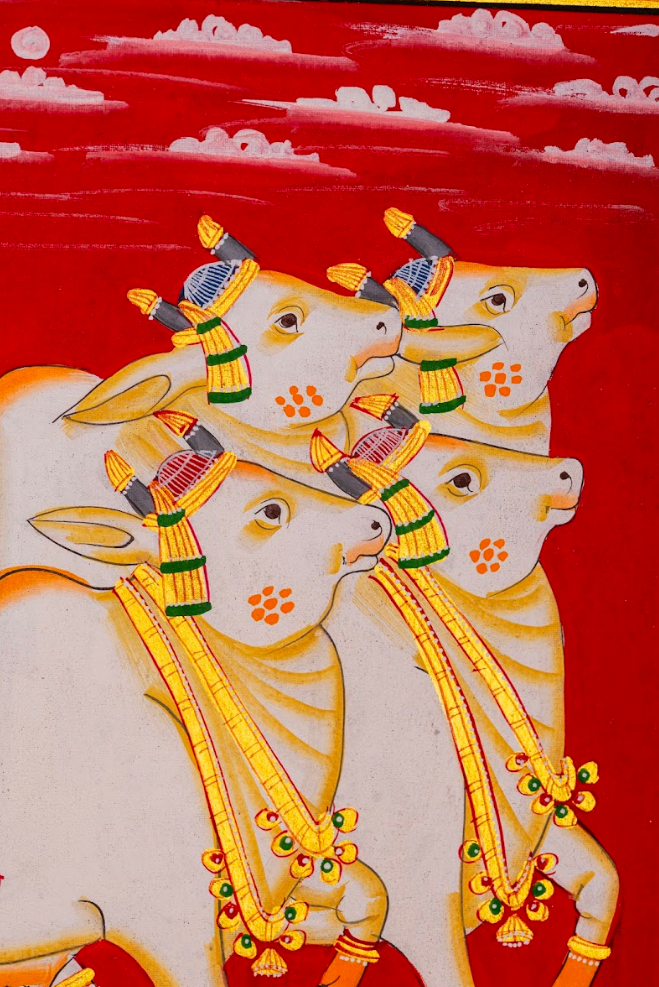 Crimson Procession of Sacred Cows – Pichwai Painting (Set of 2)