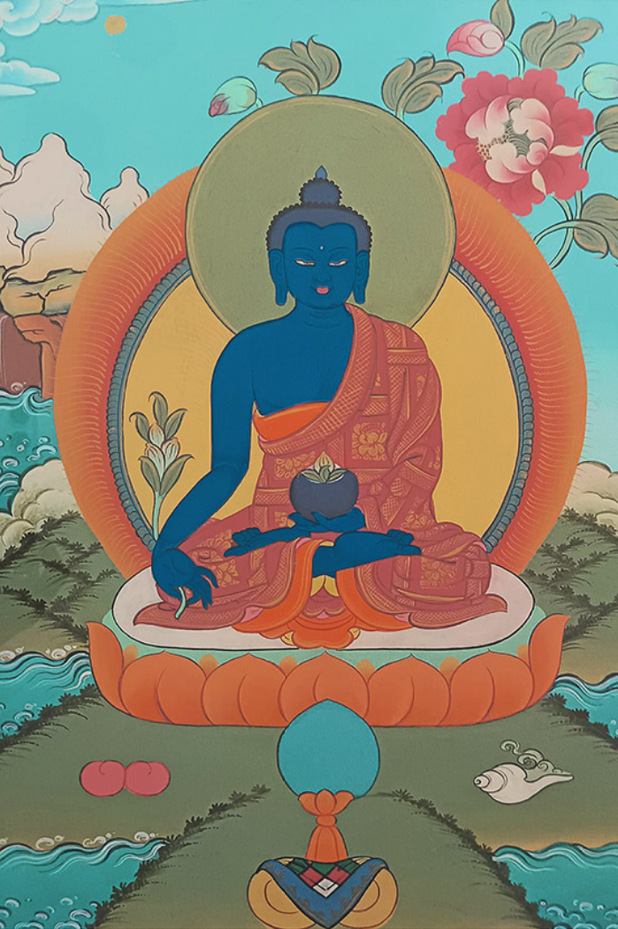 Bhaisajyaguru in Tranquil Contemplation – Ladakh Thangka