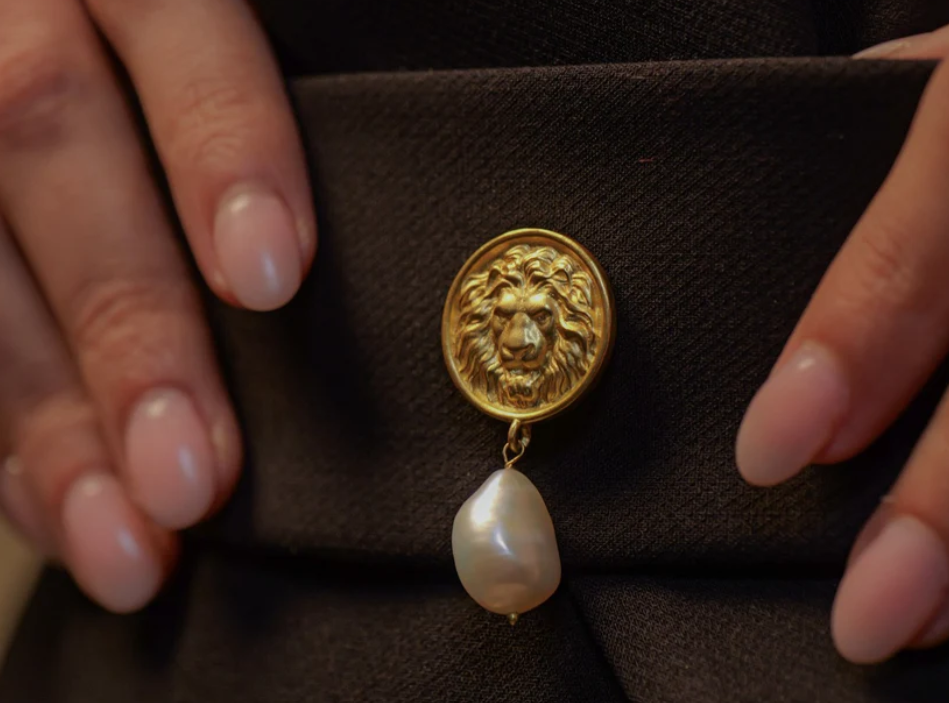 Roaring to Go Pearl Brooch