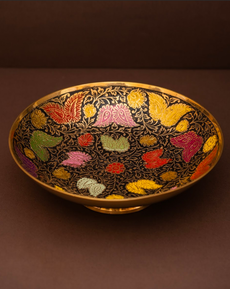Black Ornate Fruit Bowl in Brass