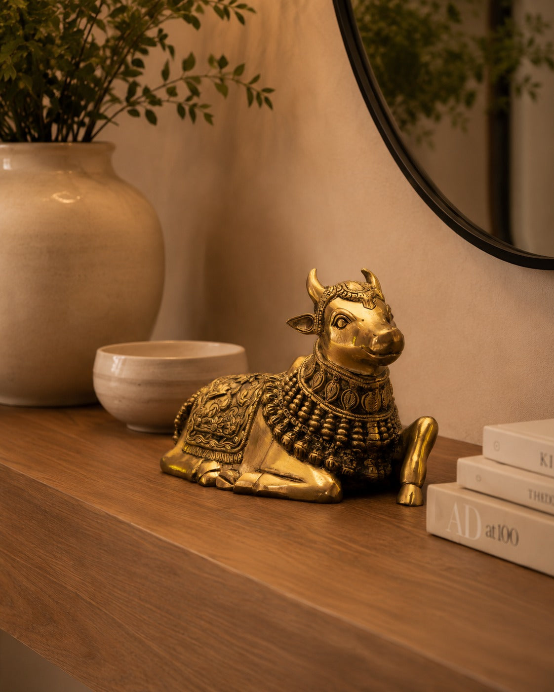 Seated 'Nandi' Sculpture in Brass