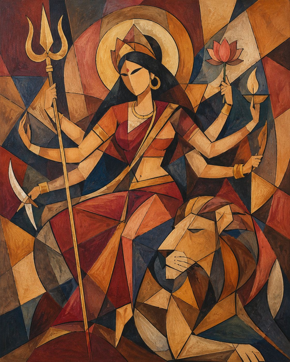 Pichwai – “Shakti Vaibhava”: Cubist Durga Enthroned with the Lion