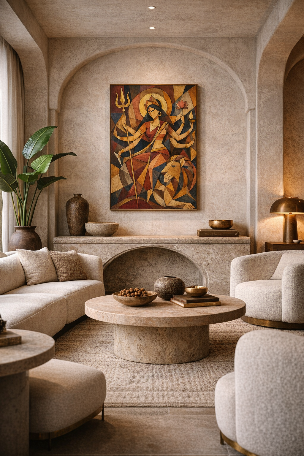 Pichwai – “Shakti Vaibhava”: Cubist Durga Enthroned with the Lion