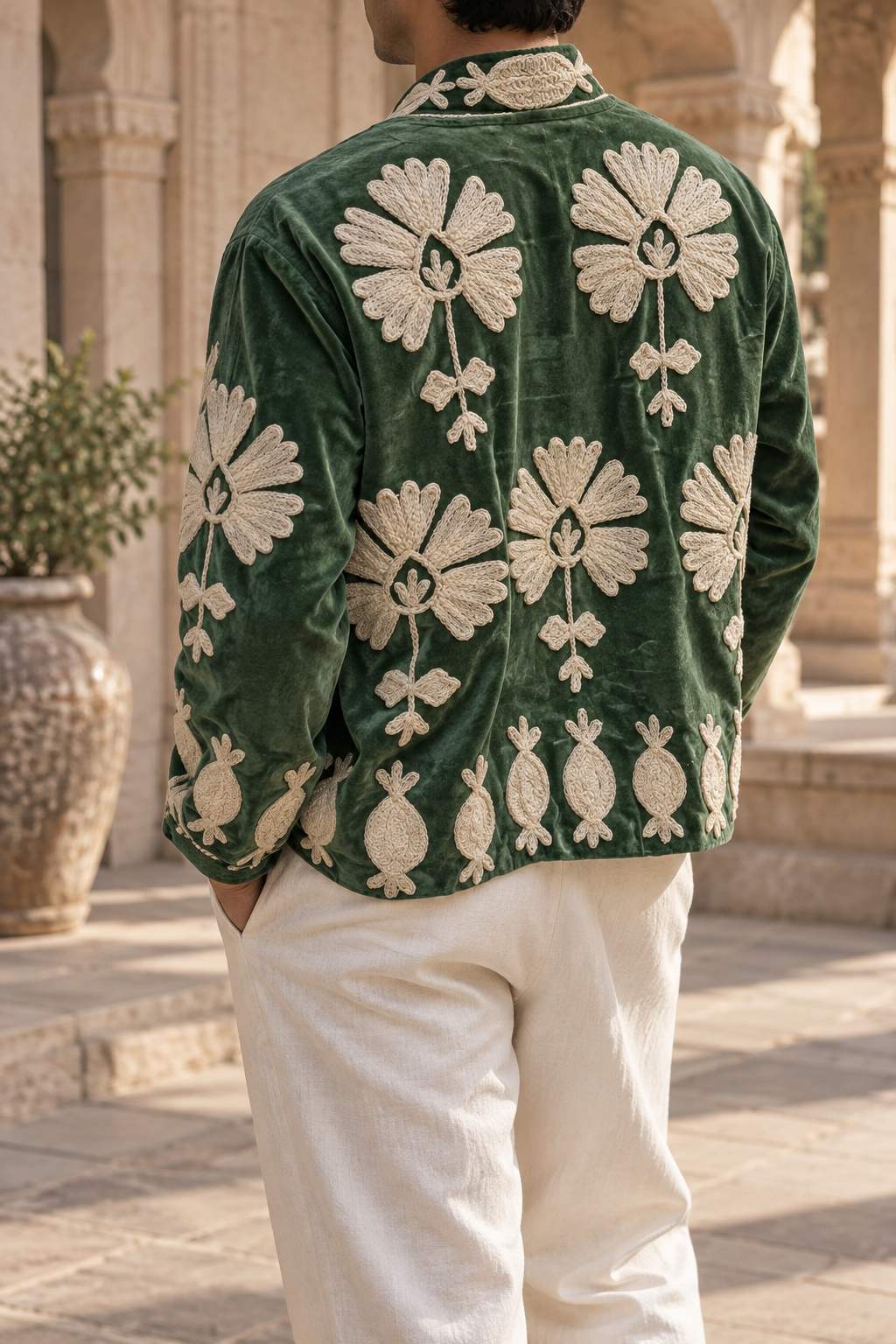 Shirin Jacket (Unisex) – Forest Green Ivory Embroidered Jacket