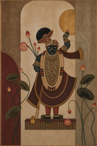 Handpainted – “Shrinathji in Crimson Bloom”: Contemporary Heritage Painting