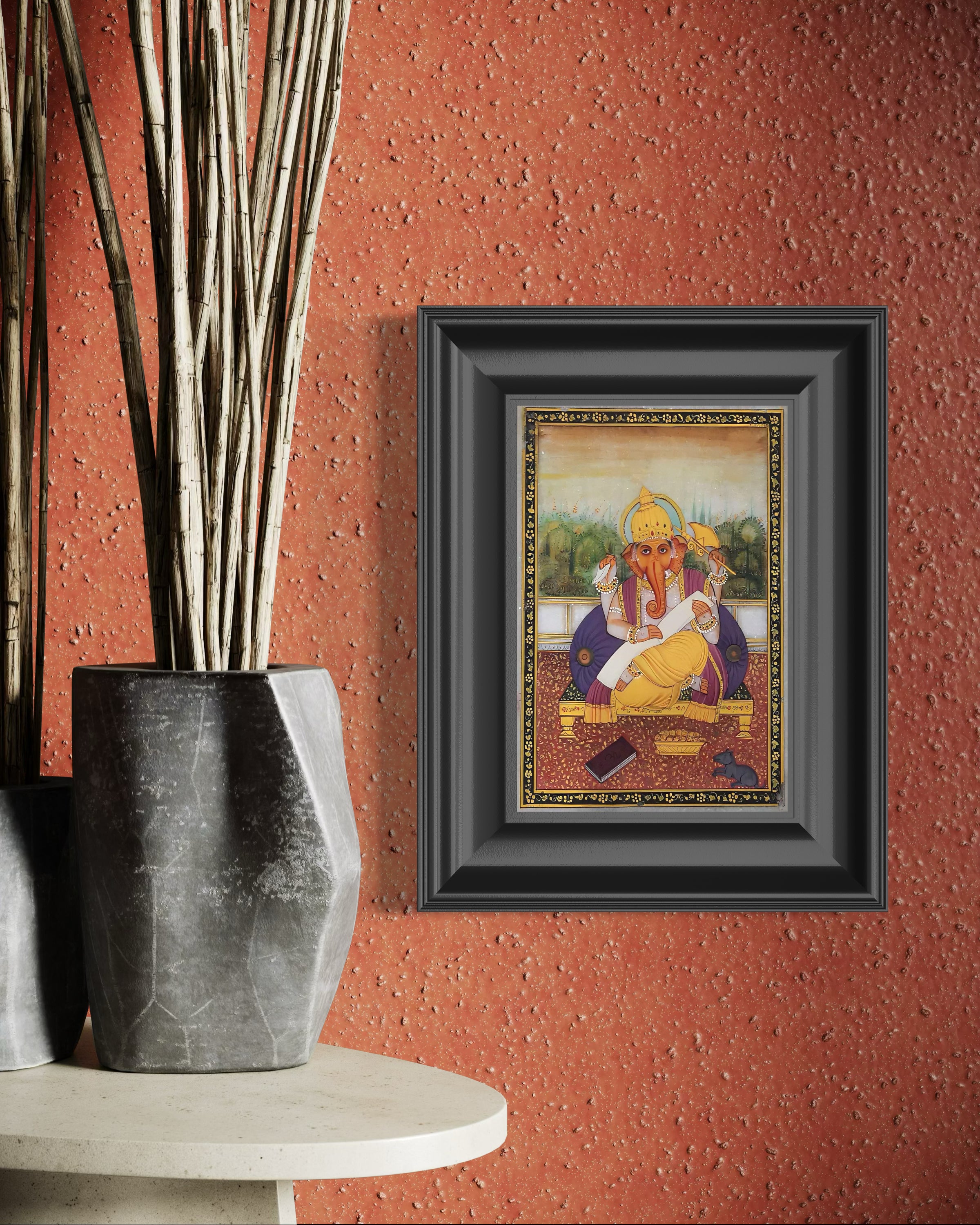 Miniature- Lord Ganesh Painting- Marble Plate