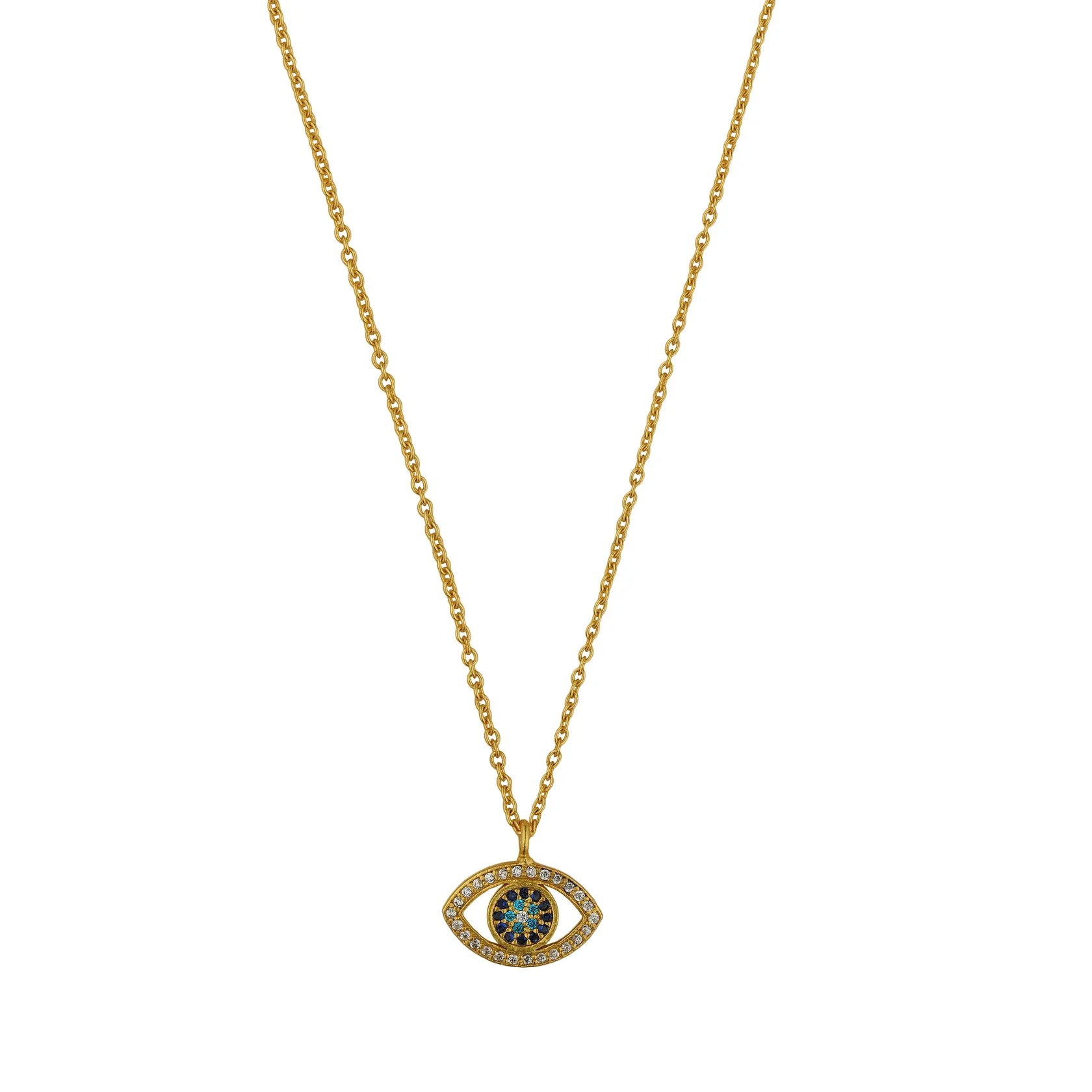 gold-plated sparkling evil eye pendant necklace with cz crystals, protective jewelry for women, everyday wear
