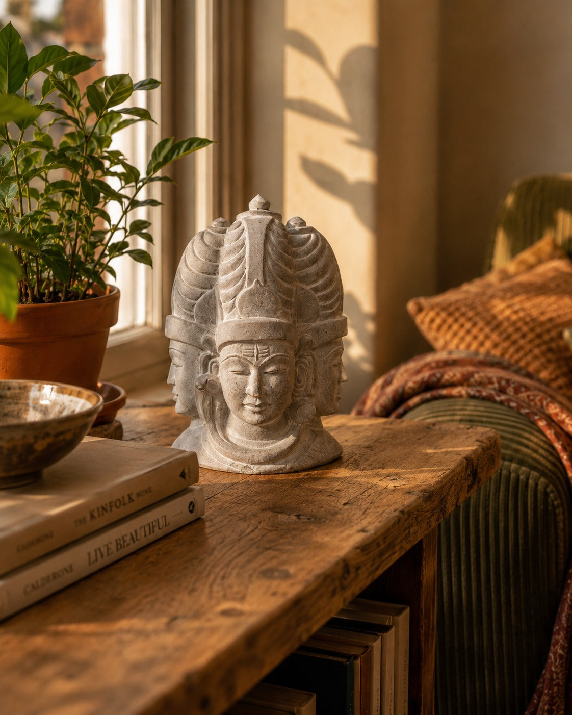 Stone Shiva Trinity Sculpture