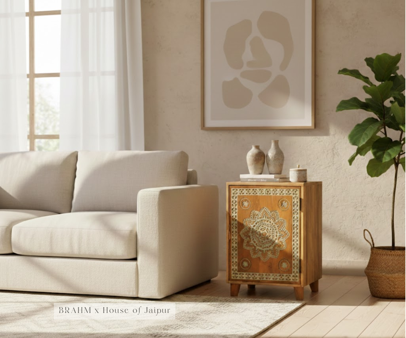 Gulnaar Hand-Carved Floral Dresser – Distressed White Jaipur Chest