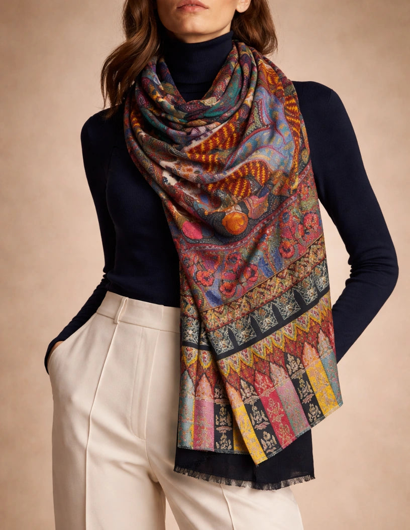 Tilism Kalamkari Patchwork Stole (Unisex) – Multicolour Fine Wool