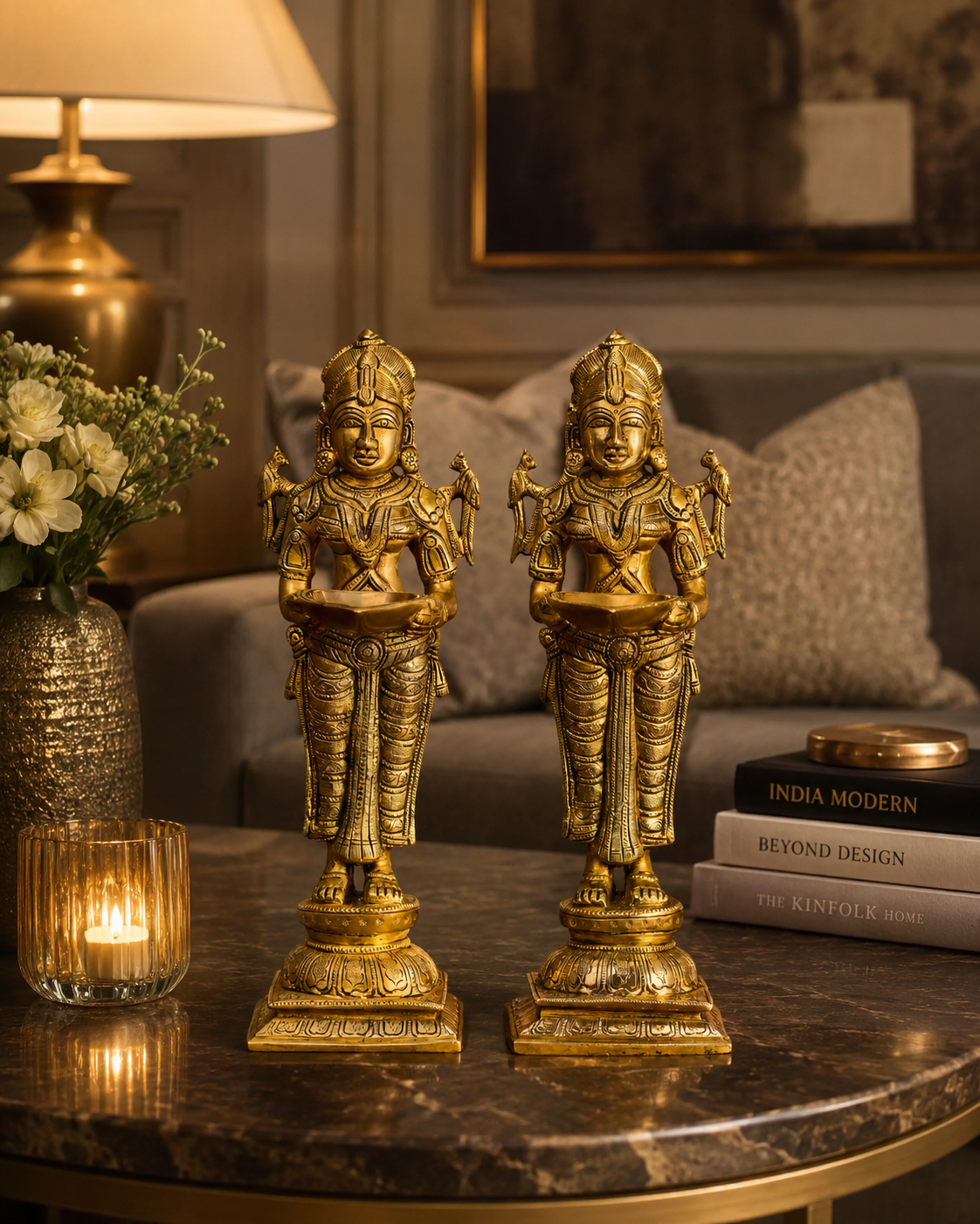Twin 'Lakshmi' Goddesses in Brass