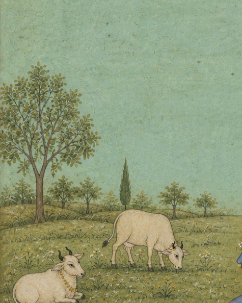 Handpainted – “Gopal in the Meadows of Braj”: Pastoral Krishna Painting