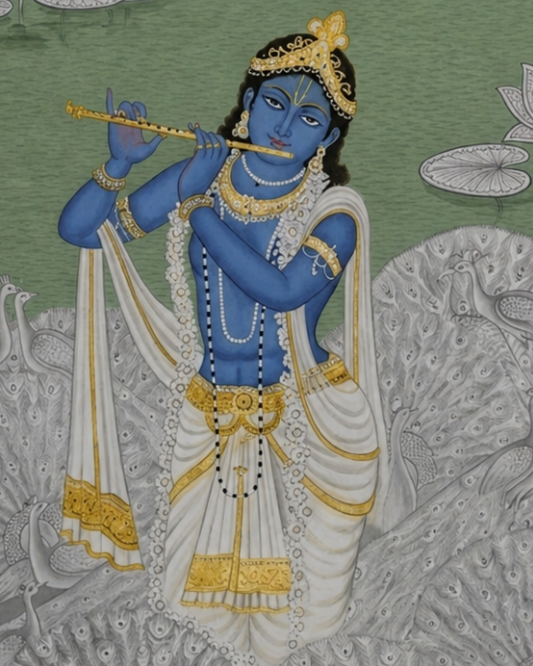 Handpainted – “Krishna in Sage Bloom”: Contemporary Heritage Painting