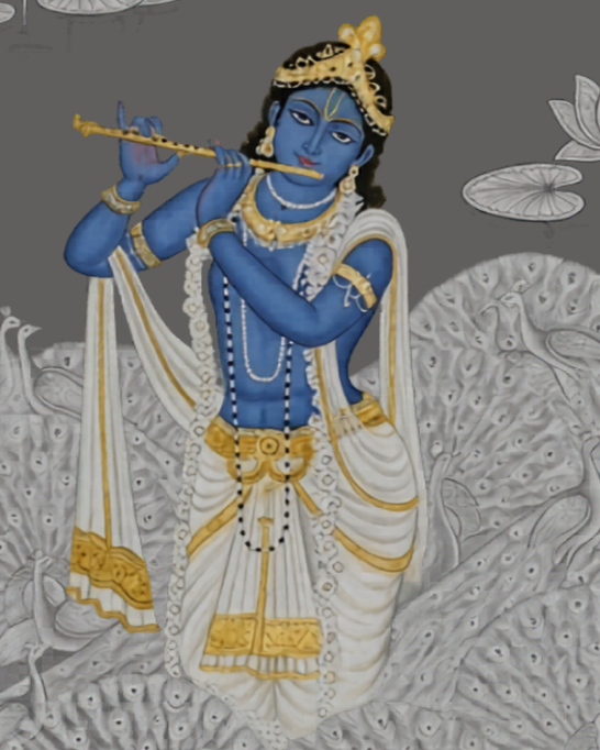 Handpainted – “Krishna in Moonlit Plume”: Contemporary Heritage Painting