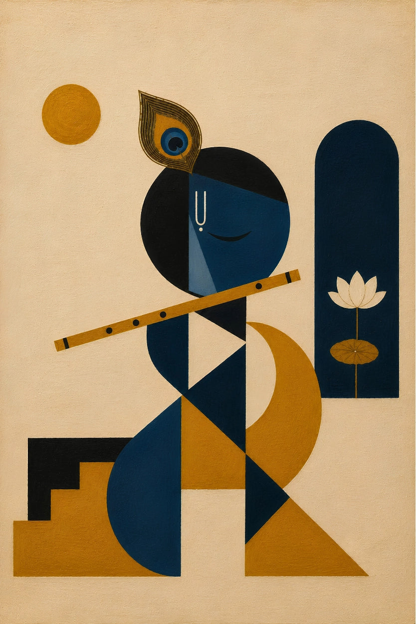 Handpainted – Indo-Bauhaus – “Mangala Trayi”: Ganesha, Lakshmi and Krishna, Set of Three