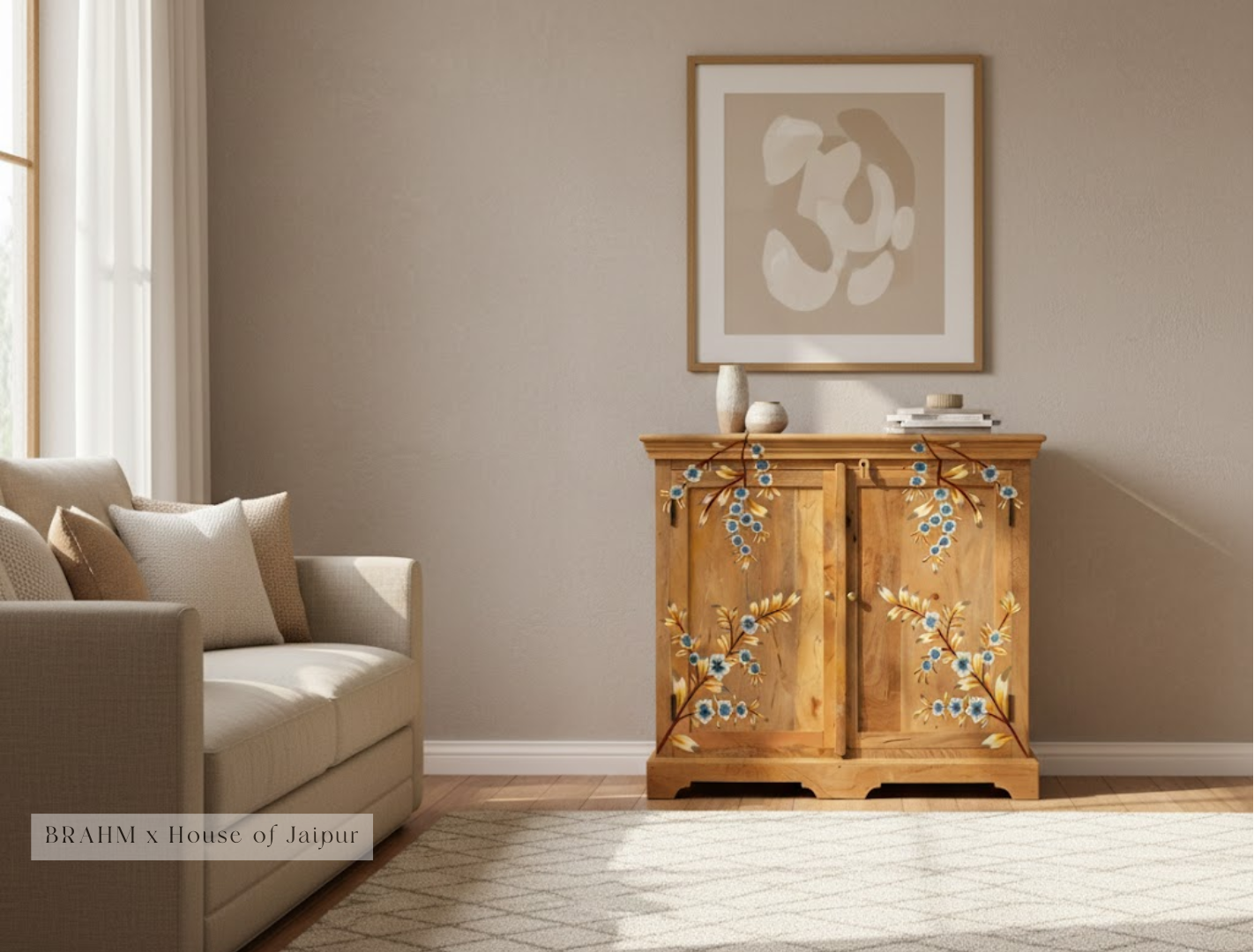 Vasanta Bloom Cabinet – Hand-Painted Solid Wood Storage Chest