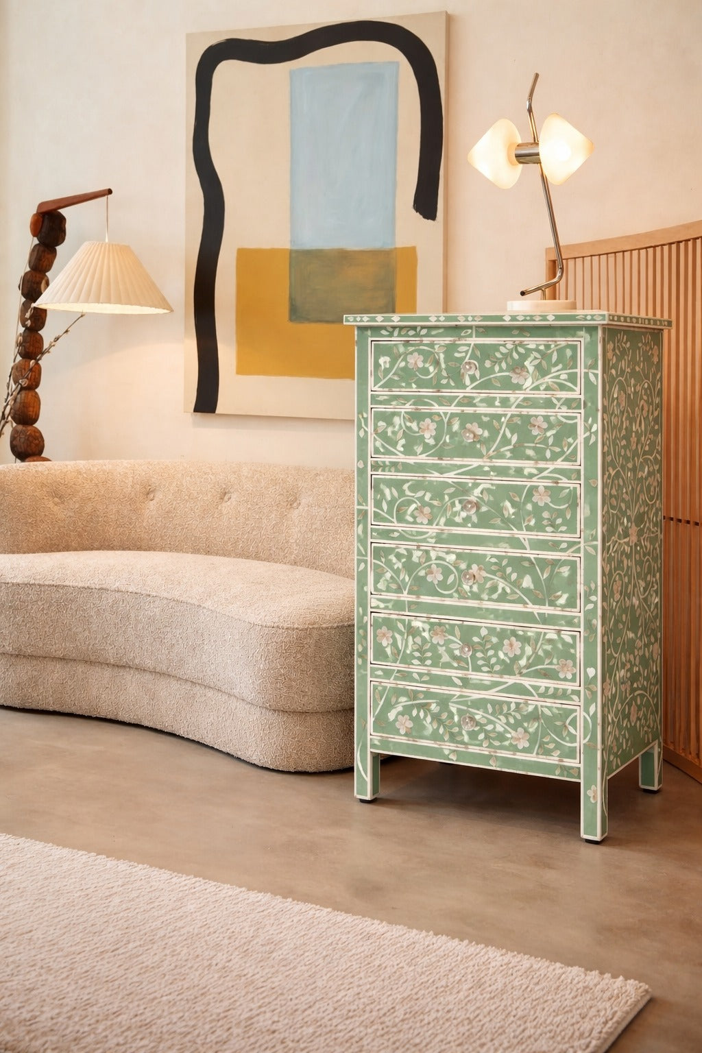 Verdant Bloom Mother of Pearl Inlay Chest