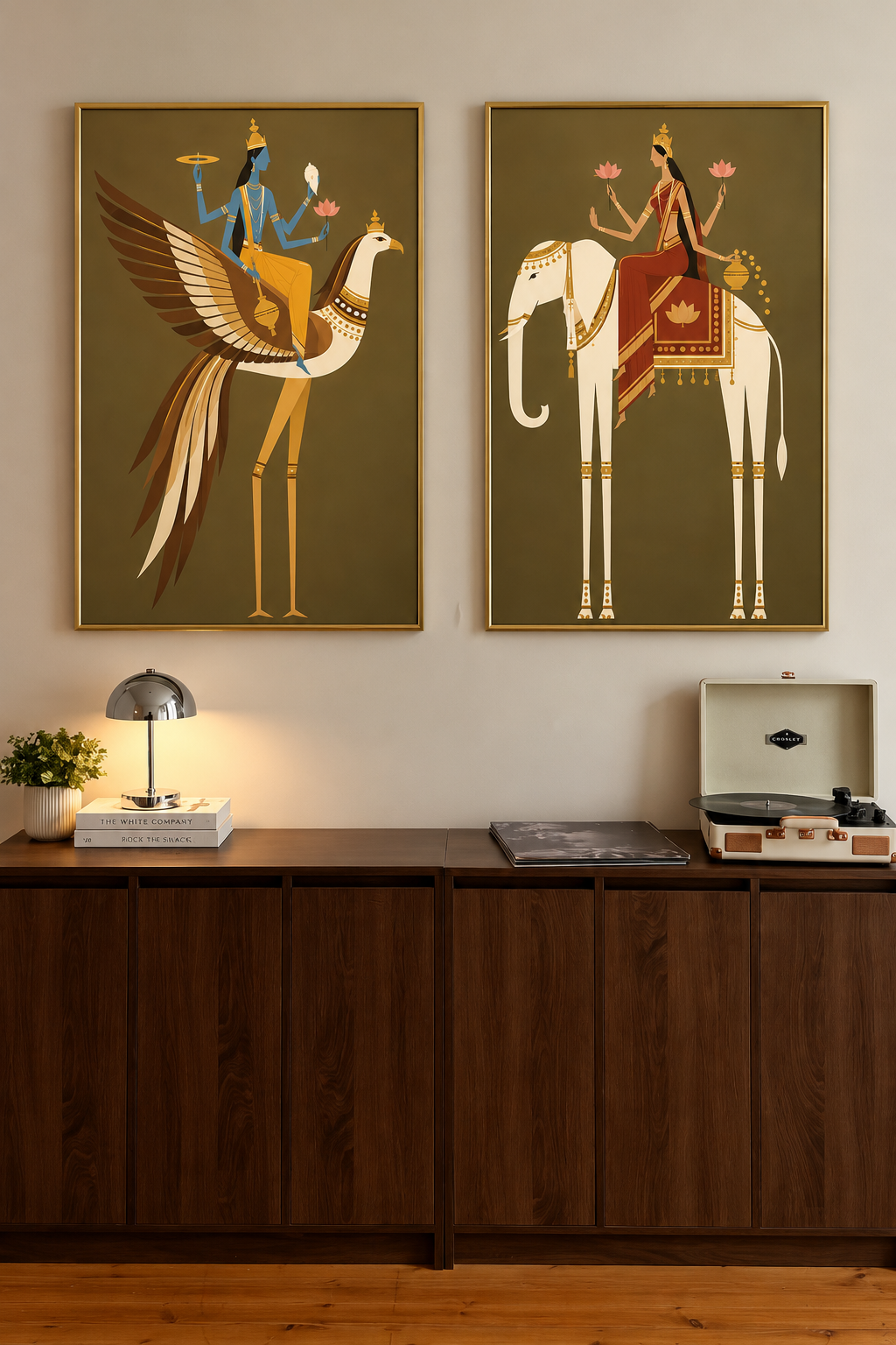 Art Print Set – “Vahana”: Vishnu on Garuda and Lakshmi on the White Elephant, Set of 2