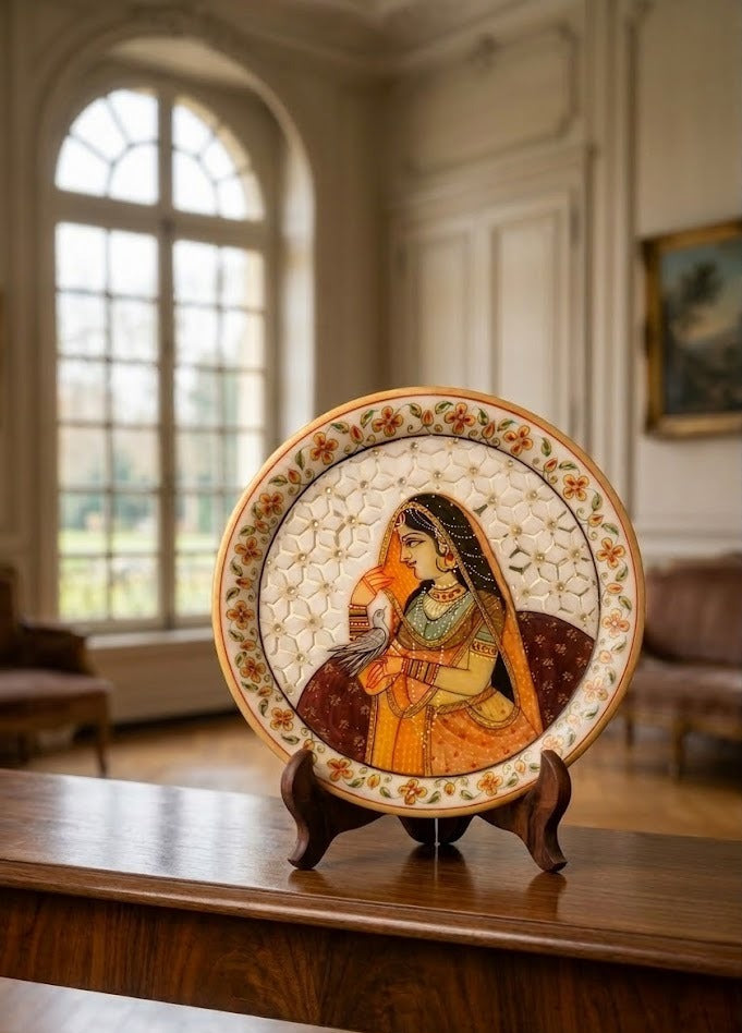 Whisper of the Palace Garden – Rajasthani Miniature Marble Plate