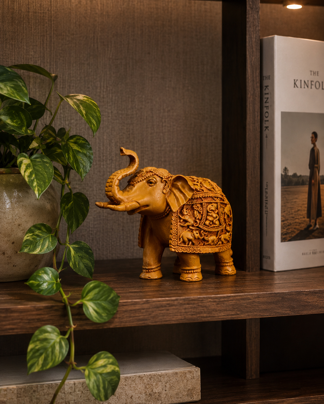 Wooden Regal Elephant Sculpture
