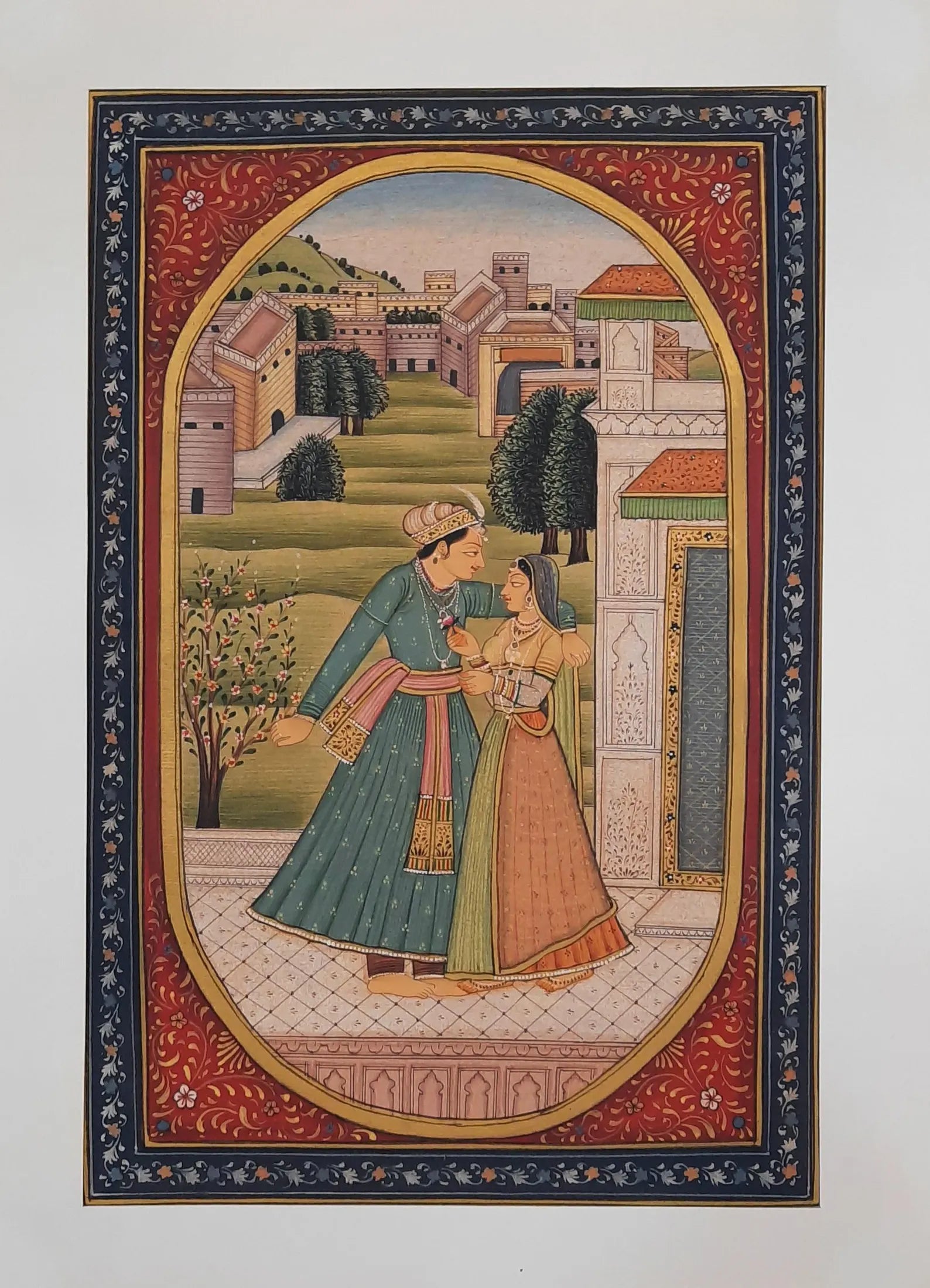 Traditional Barahmasa miniature painting on paper reflecting Indian seasonal transitions