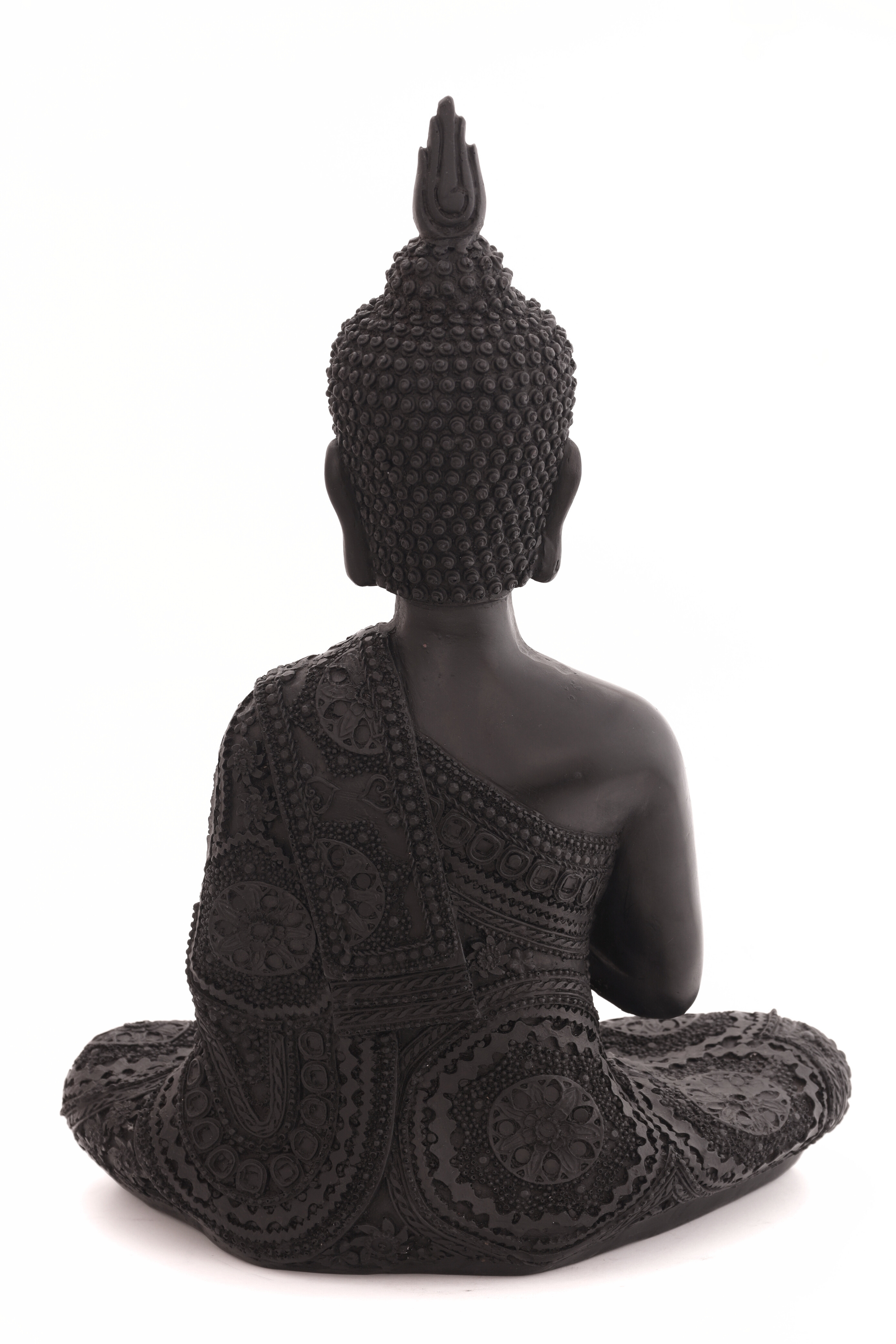 Black wood Buddha spiritual décor accent designed for meditation rooms, yoga spaces, or calm living areas