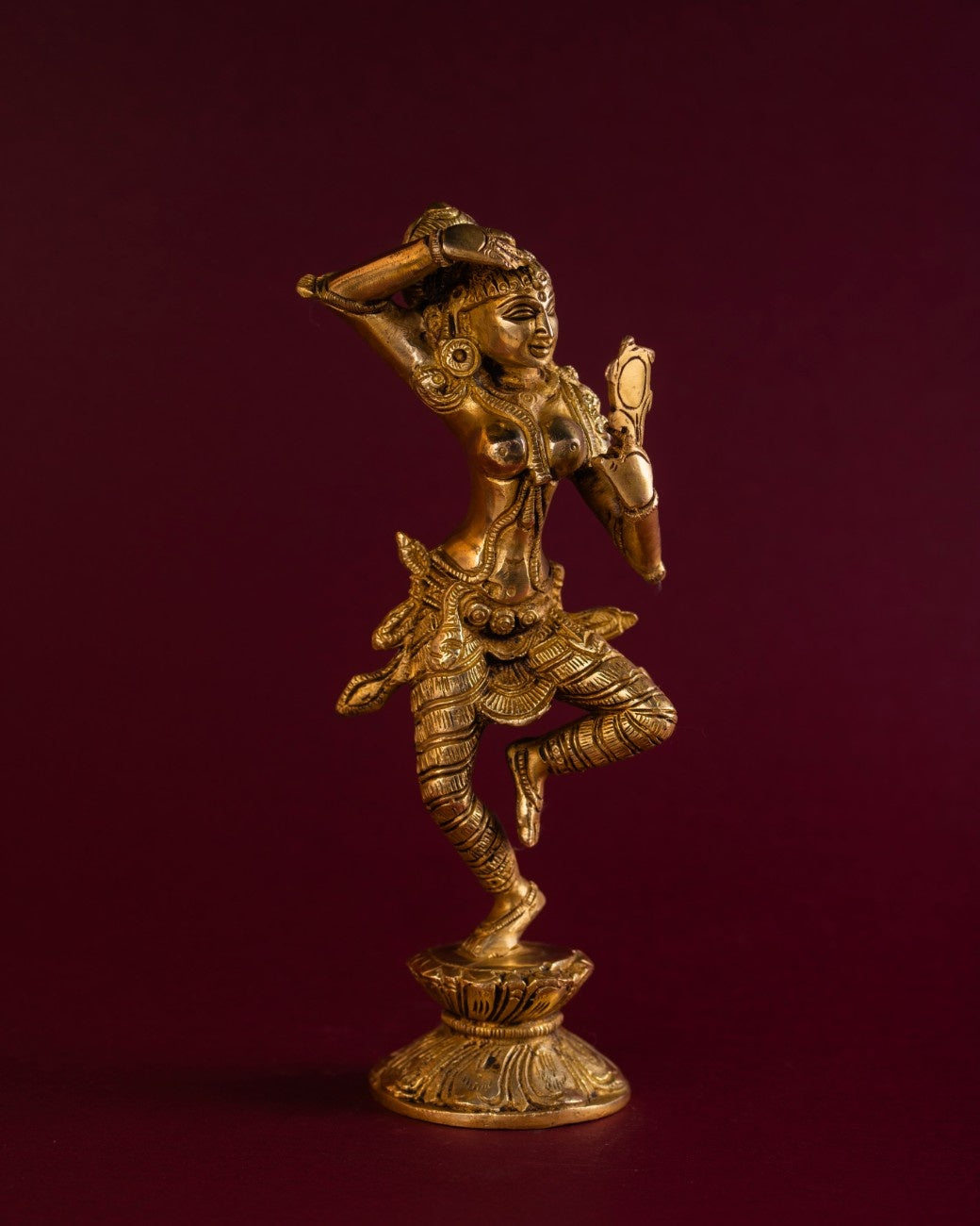 Dancing mirror lady brass statue