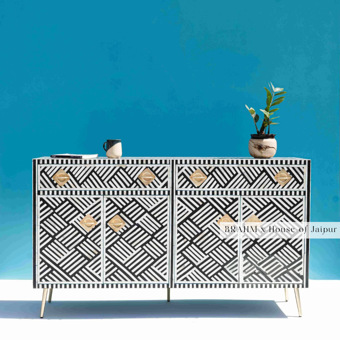 Black and White Bone Inlay Media Console