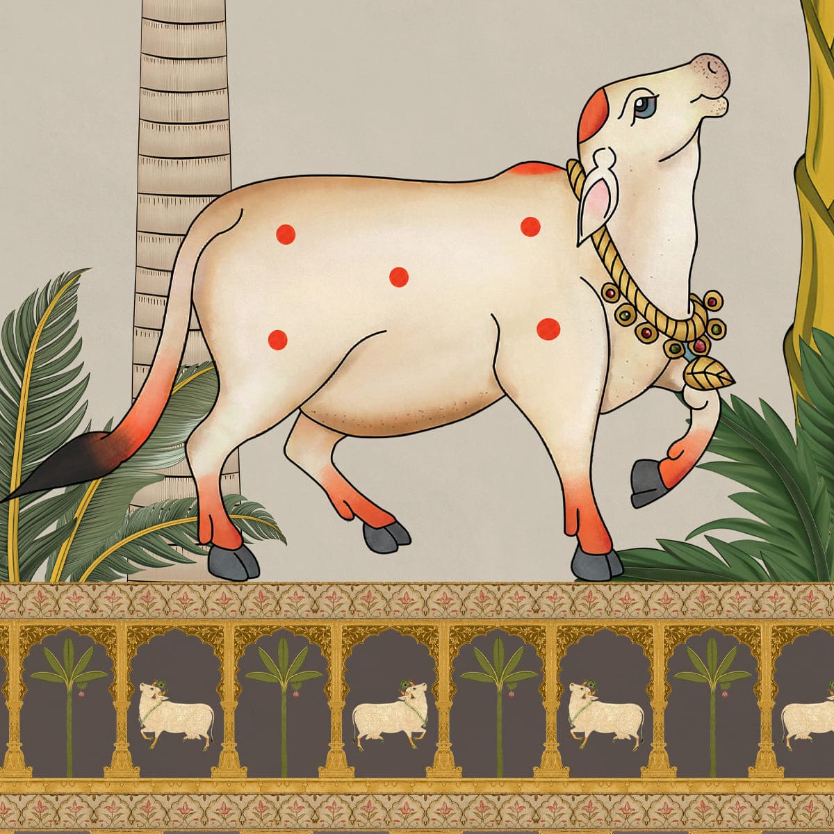 Surabhi Pichwai Design Wallpaper Customised Beige