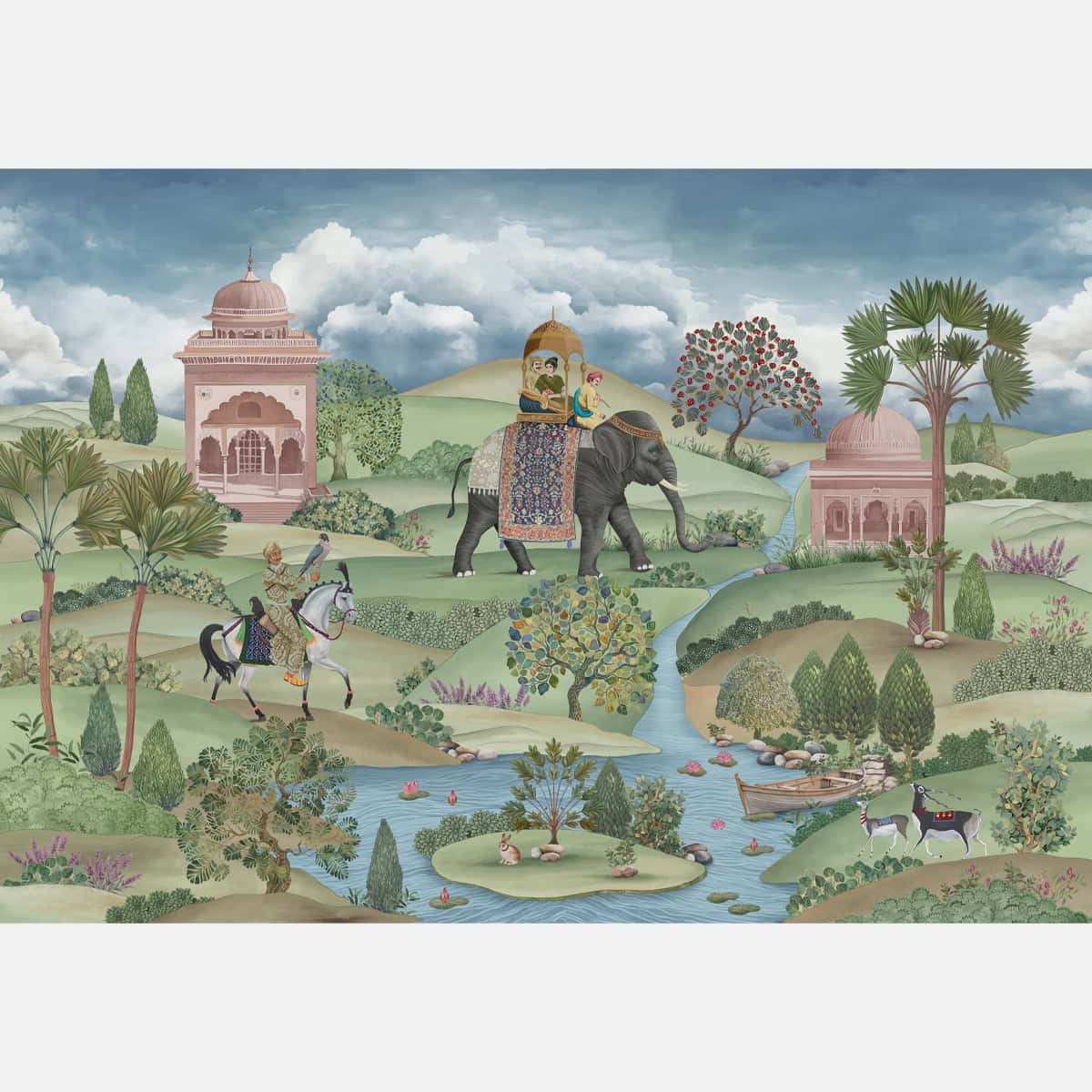 Landscape wall design highlighting Shaan inspired scenery with balanced composition and serene natural elegance