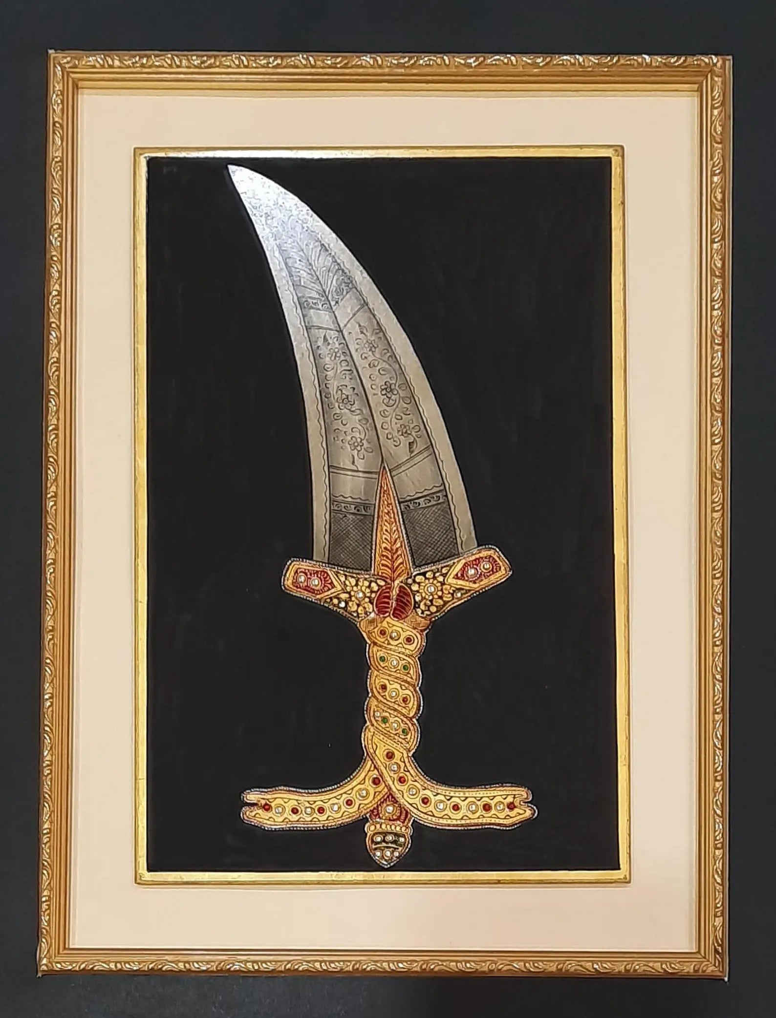 Miniature painting on marble showing a traditional dagger symbolising valor and protection
