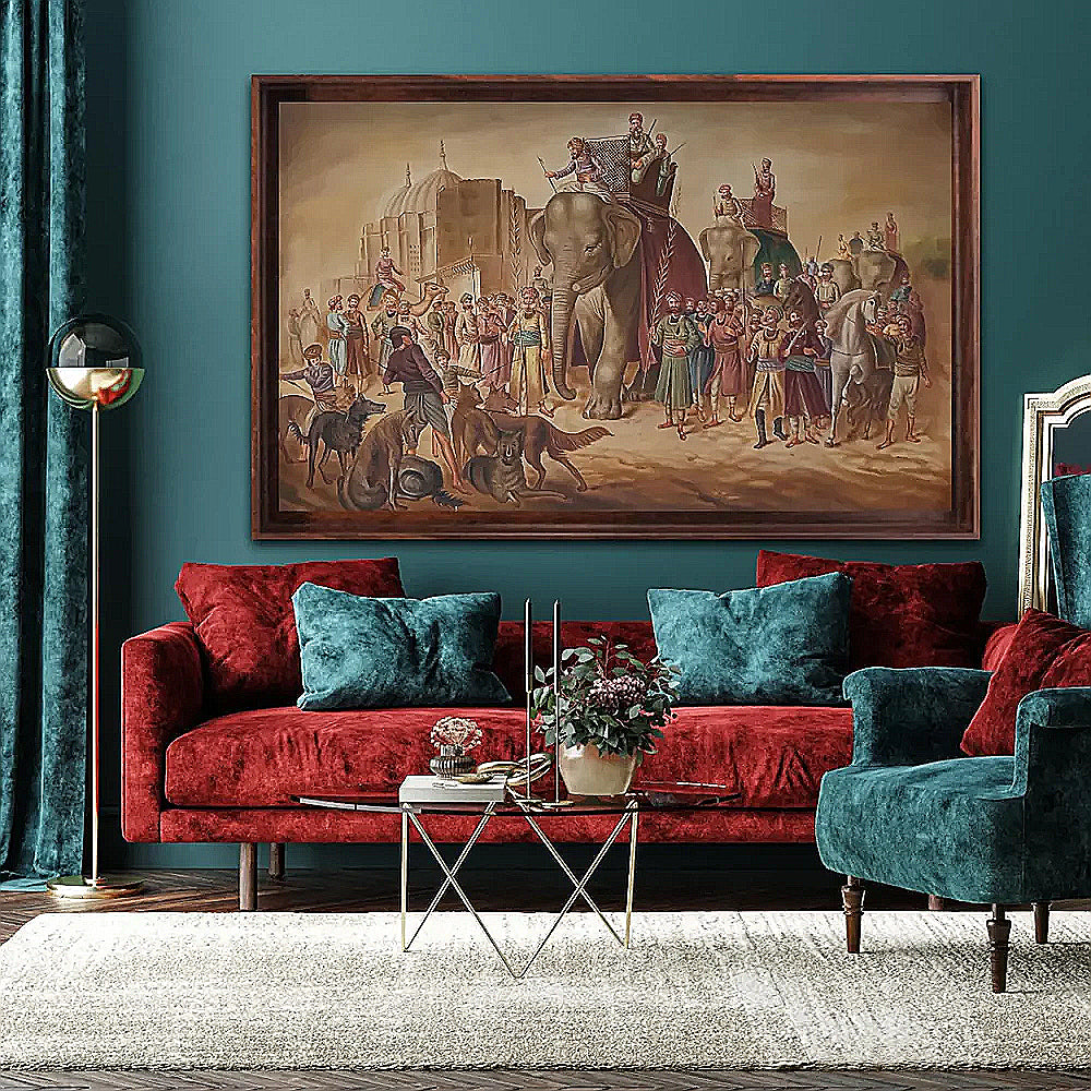 Hand painted Elephant procession oil canvas Painting