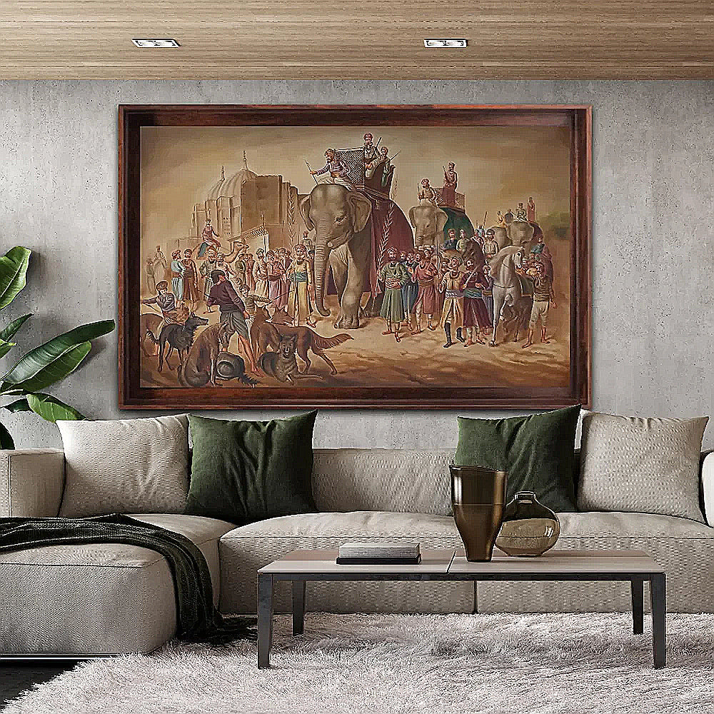 Hand painted Elephant procession oil canvas Painting