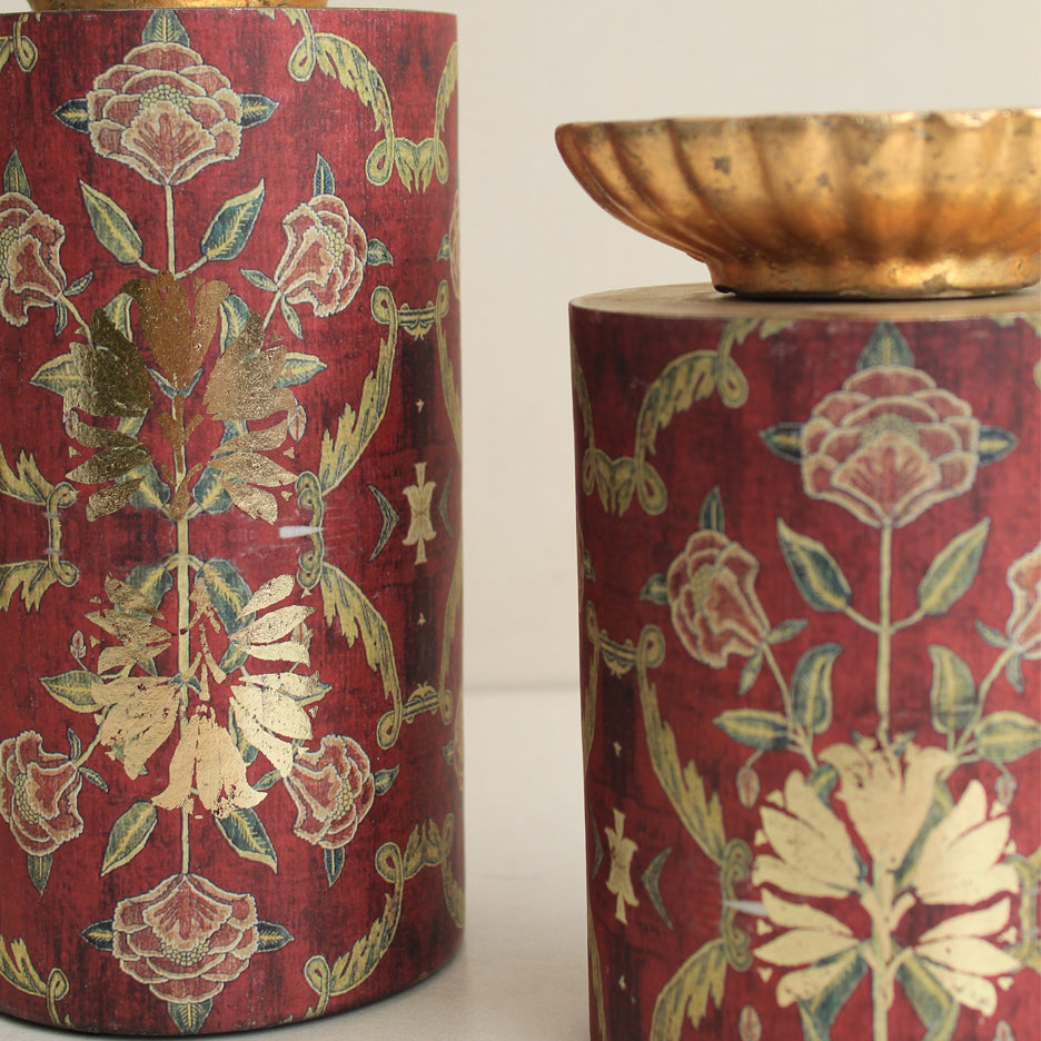 'Gulzar' Pillar Candle Holder Set of 2 in Wood and Resin