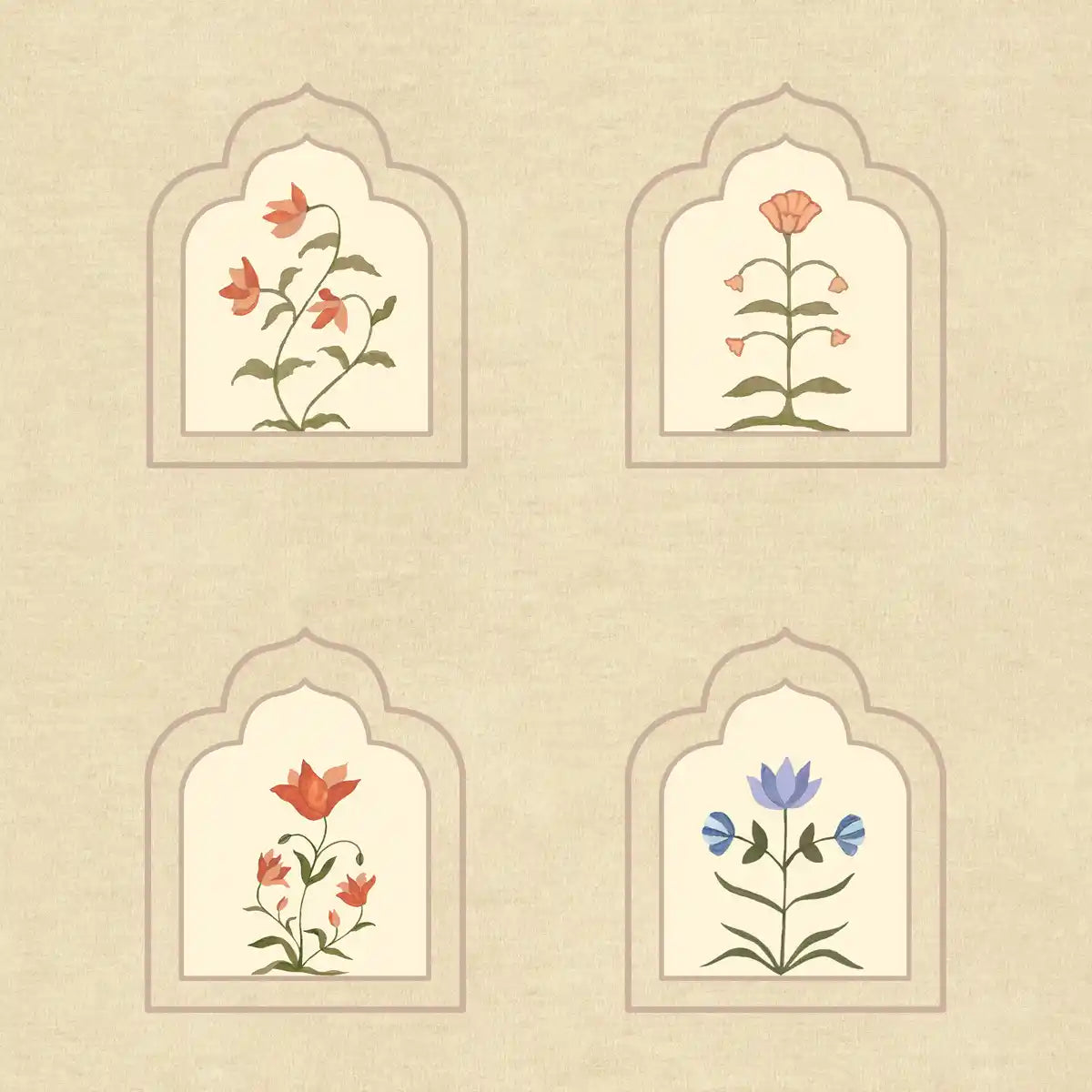 Floral frames wall artwork inspired by Golestan blending ornamental borders and soft floral elements
