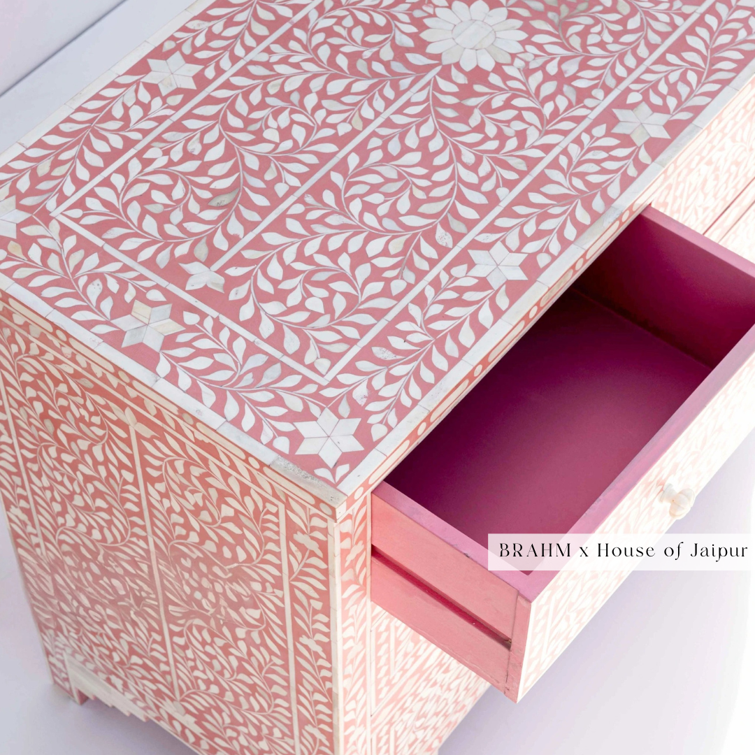 Floral Pink Bone Inlay Dresser