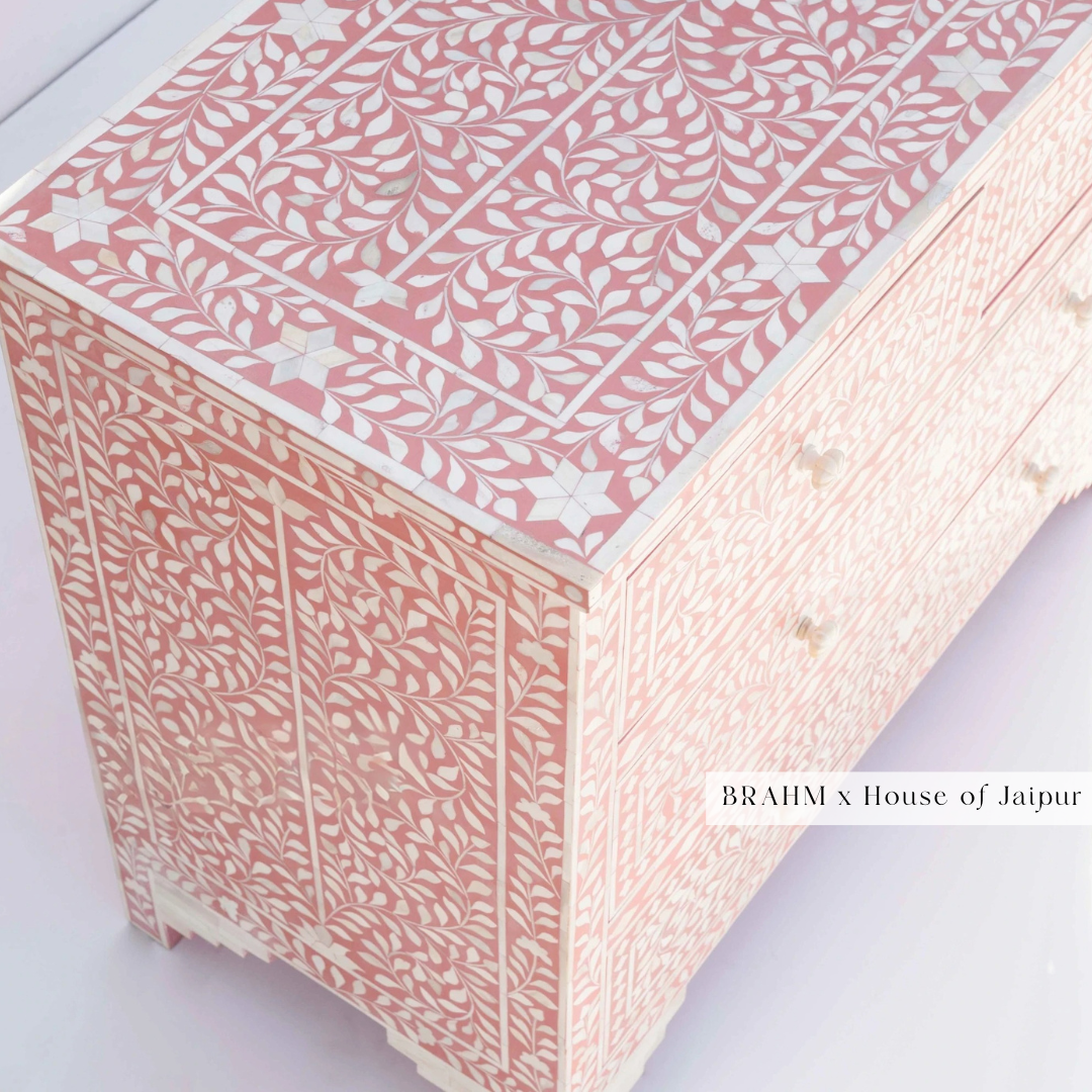 Floral Pink Bone Inlay Dresser