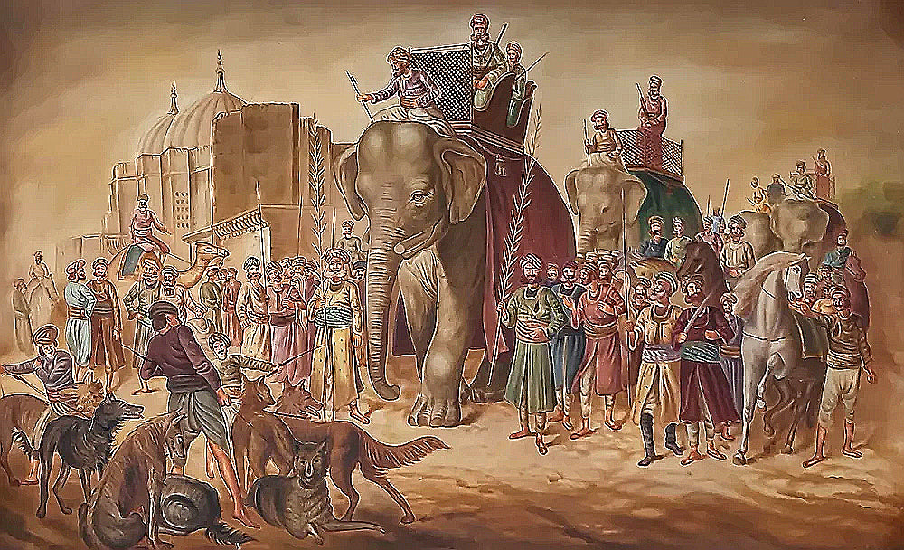 Hand painted Elephant procession oil canvas Painting