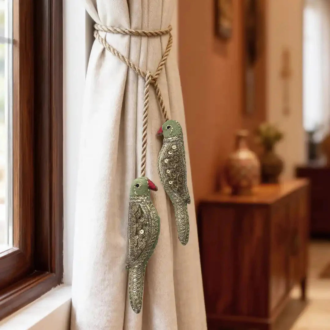 Heer Parrot Embroidered Curtain Tieback