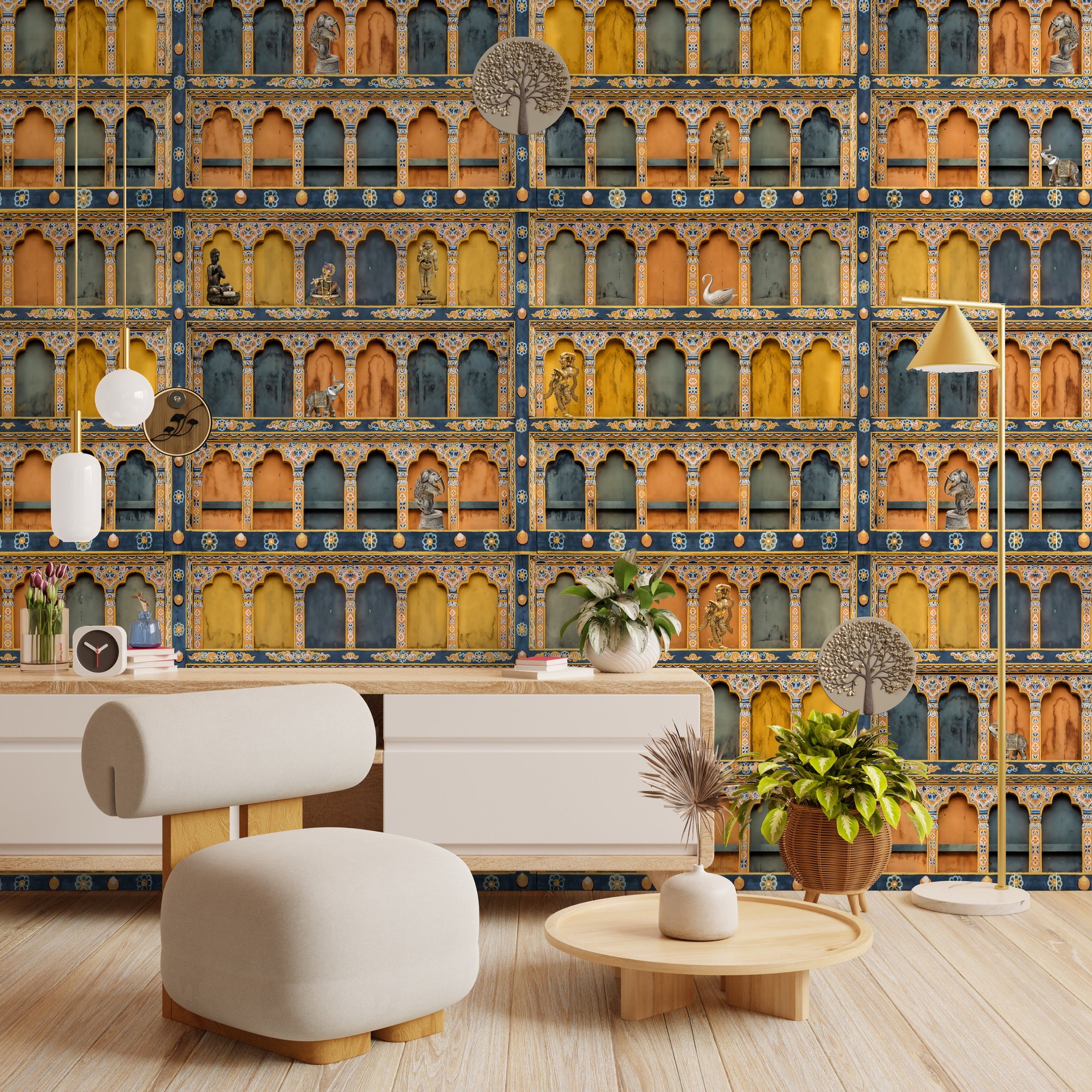 Traditional wall design inspired by Kala arches, blending architectural rhythm and ornamental detailing