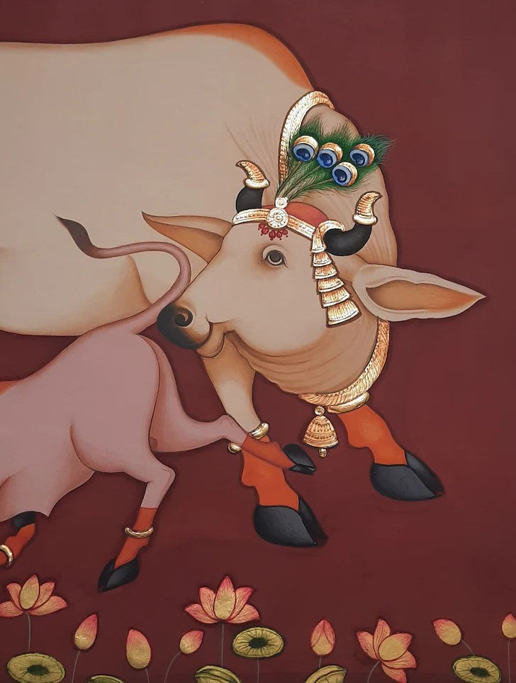 Kamadhenu 'Pichwai' Painting: Guardian of Prosperity (24k Gold)
