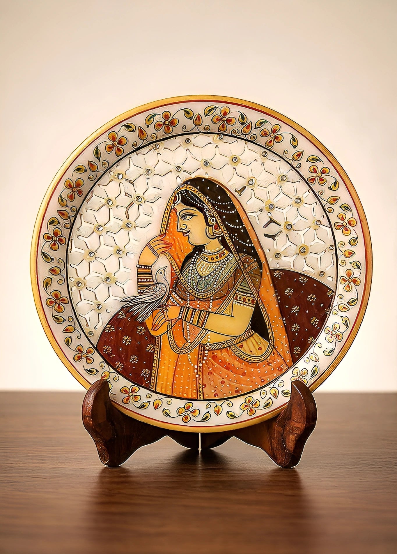 Whisper of the Palace Garden – Rajasthani Miniature Marble Plate