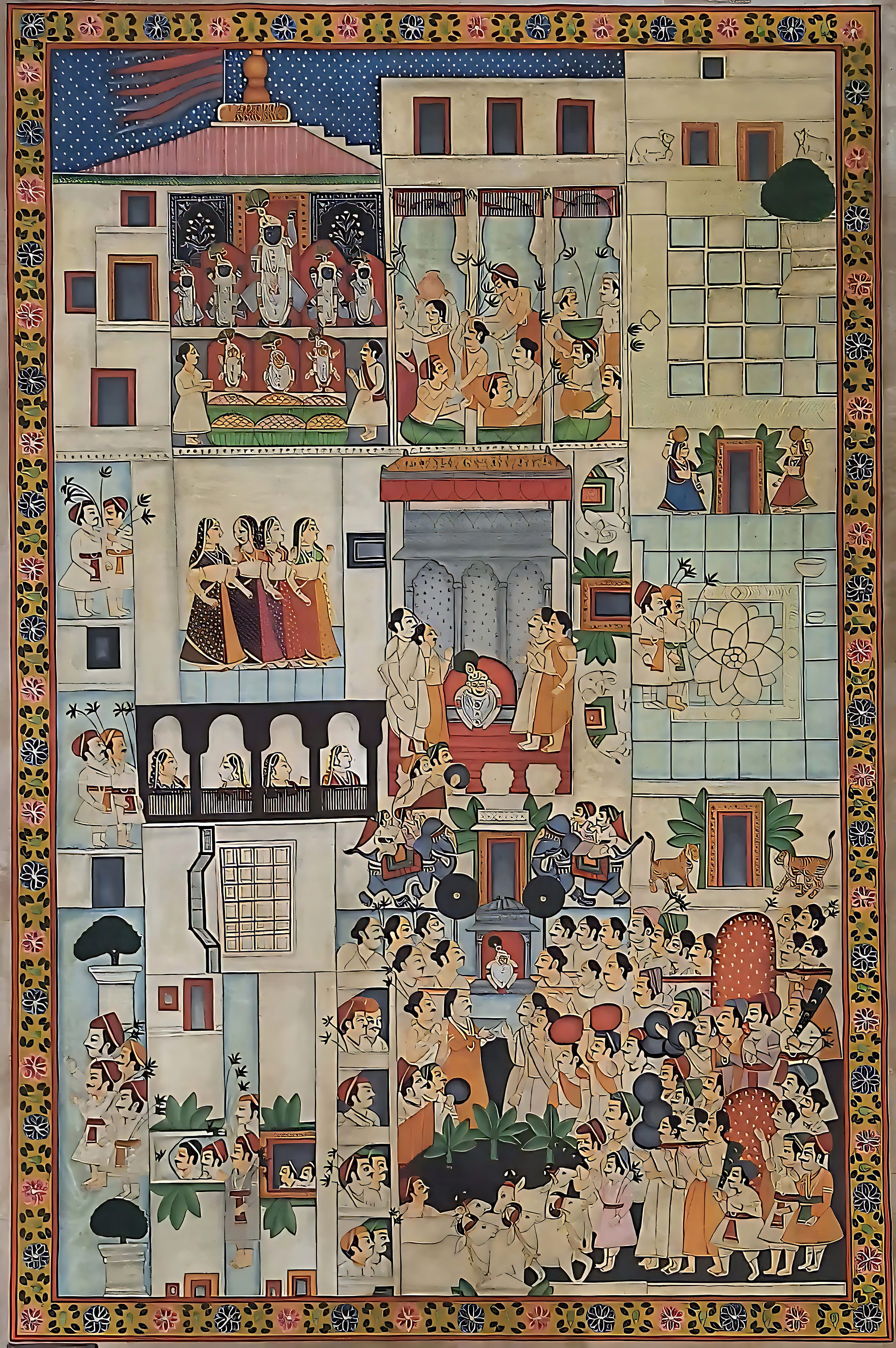Lord 'Shrinathji' Temple 'Pichwai' Painting (24k Gold)