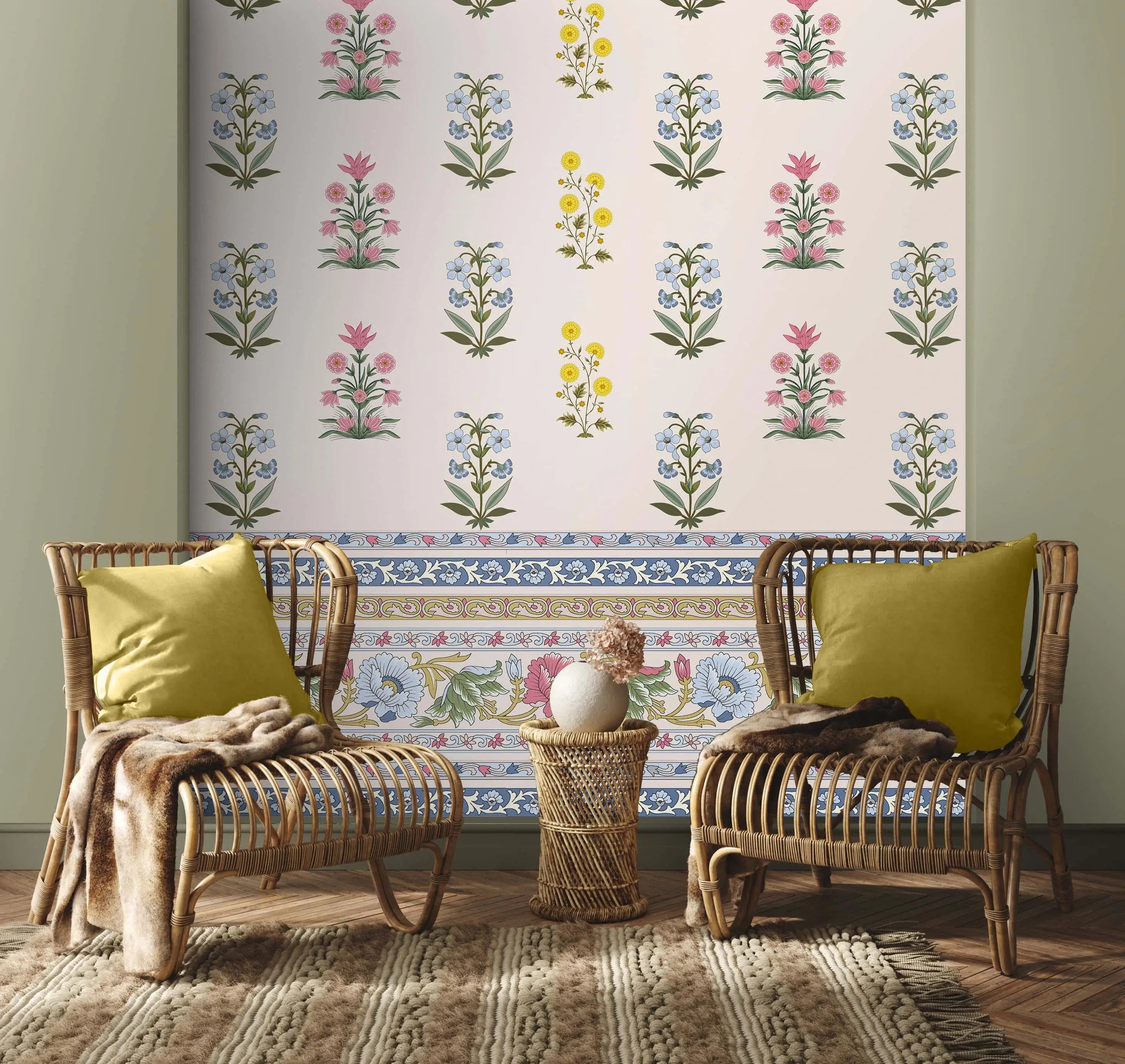 Kesari Blossom Indian floral Wallpaper by Life n colors - customized life n colors floral wallpaper