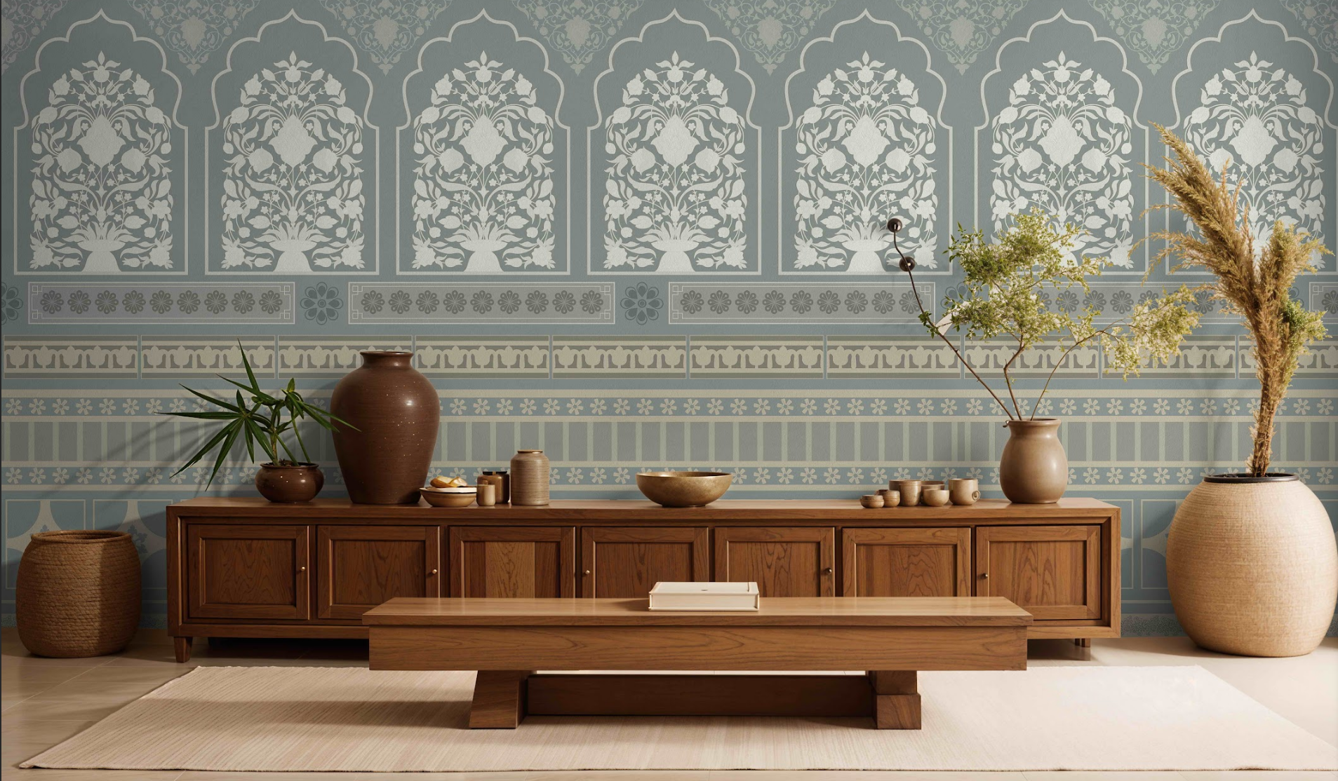 Jaali Echoes Indian tile wallpaper - customized indian tile pattern wallpaper for living room